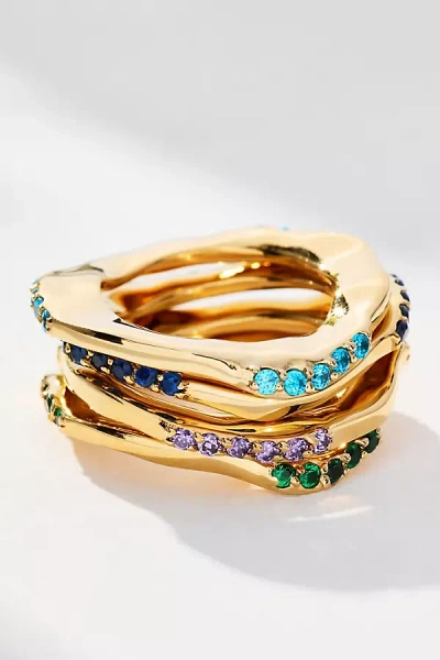 Joanna Laura Constantine Colored Stone Wave Rings, Set Of 4 In Gold