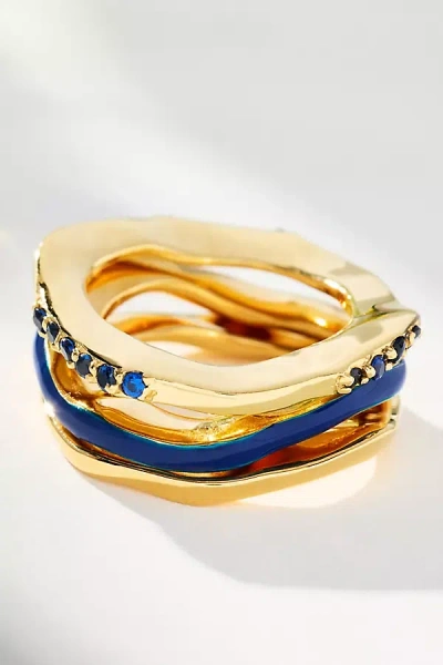 Joanna Laura Constantine Enamel & Stone Wave Rings, Set Of 3 In Gold