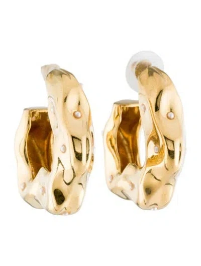 Pre-owned Joanna Laura Constantine Faux Pearl Wave Hoop Earrings In White