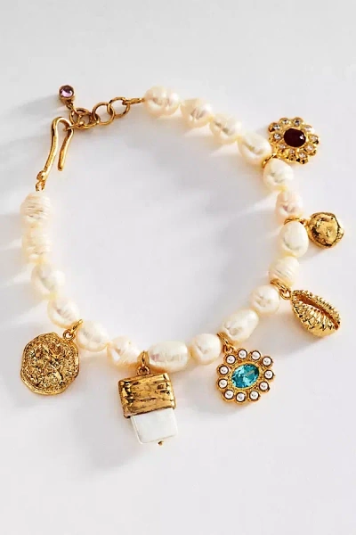 Joanna Laura Constantine Pearl And Charms Bracelet In Gold