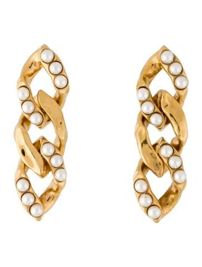 Pre-owned Joanna Laura Constantine Pearl Mismatched Chain Earrings In White