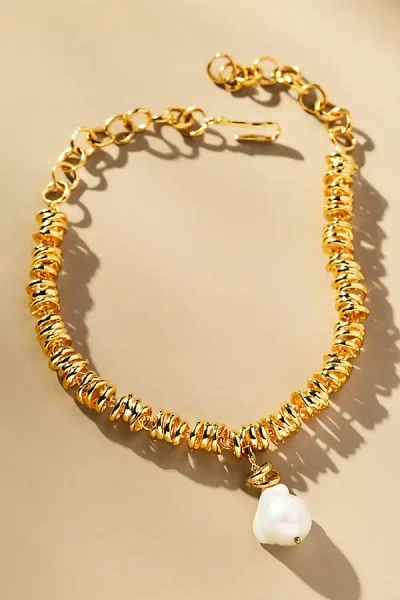 Joanna Laura Constantine Wave Chain Pearl Pendant Necklace In Gold