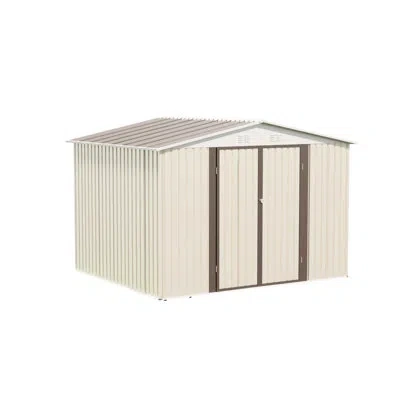 Joanna Vargas 10x8 Feet Outdoor Storage In Cream White, Garden Shed With Aluminum Alloy Frame, Hinge Door And Foun