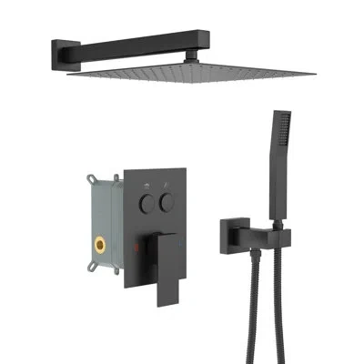 Joanna Vargas 12 Inch Square Dual Shower Head Wall Mounted Matte Black System With - Scald Balanced Valve, Ultra T