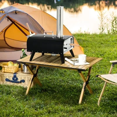 Joanna Vargas 12" Rotating Stone Pizza Oven, Portable, Foldable Legs, Stainless Steel, Experience Delicious Outdoo In Multi