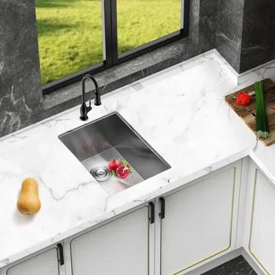 Joanna Vargas 15 Inch Undermount 18 Gauge Stainless Steel Single Bowl Kitchen Sink, 9 Deep, X - Shaped Water Guide In Black