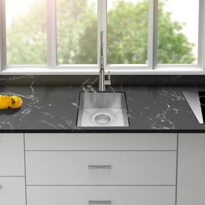 Joanna Vargas 15" X 17" 9" Undermount Stainless Steel Kitchen Sink, 16 Gauge, 9 Inch Deep Single Bowl, X - Shaped  In Silver