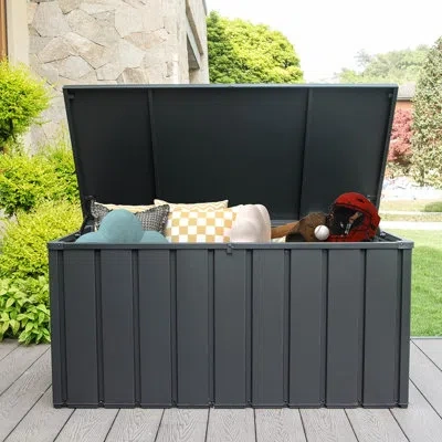 Joanna Vargas 150 Gallon Deck Box For Outdoor - Waterproof, Lockable, Stores Towels  Dark Gray Waterproof Containe In Black