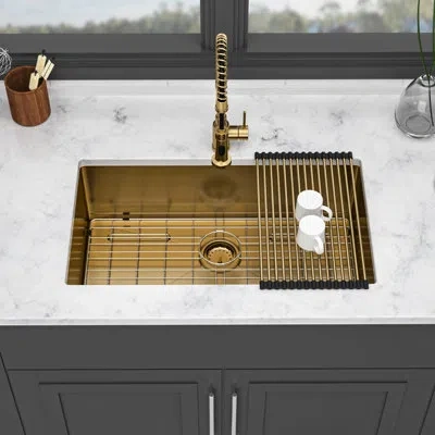 Joanna Vargas 16 Gauge Gold Undermount Stainless Steel 32" X 19" Kitchen Sink, 10-inch Deep Single Bowl, Fast Drai