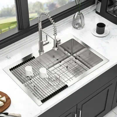 Joanna Vargas 16 Gauge Single Bowl Kitchen Sink 33x22 Inch: Stainless Steel Topmount With Construction And Low Noi In Silver