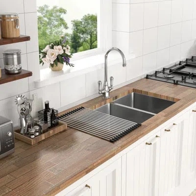 Joanna Vargas 18 Gauge Stainless Steel 60/40 Undermount Double Bowl Kitchen Sink, 9 Inch Deep, Simple To Maintain, In Silver