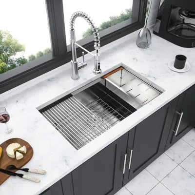 Joanna Vargas 19"x10" Stainless Steel Sink - With Drying Rack And Template Kitchen R10 Rounded Corner, More Workin In Brushed Nickel