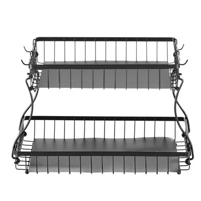 Joanna Vargas 2 Tier Fruit Basket Bowl Kitchen Storage Stand, Double - Layer Design, Banana Hanger, Detachable Wir In Matt Black