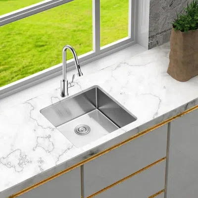 Joanna Vargas 23" X 18" 9" Undermount Single Bowl Kitchen Sink, 304 Stainless Steel 16 Gauge, With Drain Assembly  In Silver