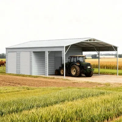 Joanna Vargas 23ft X 46ft Steel Garage - Storage For Heavy Equipment And Tools, 14 Gauge Frame, 16 Galvanized Brac In Cream