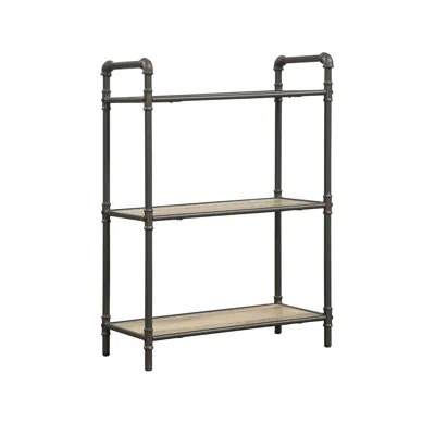 Joanna Vargas 3 Bookshelf With Antique Oak & Sandy Gray Finish. Metal Frame Shelves. Perfect For Books, Decor Stor In Brown
