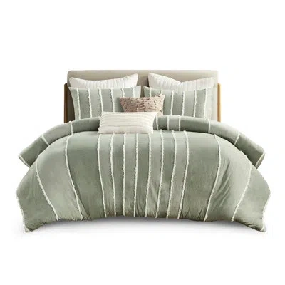 Joanna Vargas 3 Piece King/ King Cotton Duvet Cover With Contrasting Stripes Design Bed Striped And Overlap Shams In Green