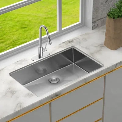 Joanna Vargas 30 Inch Undermount Kitchen Sink - Stainless Steel 16 Gauge, 10" Deep, With Surface And Included Dish In Silver