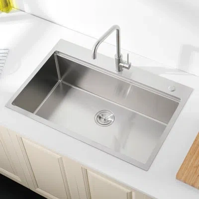 Joanna Vargas 304 Stainless Steel Kitchen Sink, 30"x22", Single Bowl, Overmount Installation, Brushed Finish, With In Silver