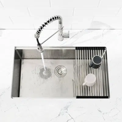 Joanna Vargas 304 Stainless Steel Sink 30"x19" Undermount, Single Bowl With Cutting Board, Colander, To Wear, Brus In Silver