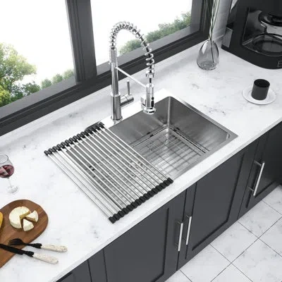Joanna Vargas 30x22 Inch Drop In Kitchen Sink Stainless: 16 Gauge. T304 Steel Resilience. 30" Single Bowl, Sound A In Silver