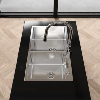 Joanna Vargas 32"x19"x10" Sink For Kitchen, Stainless Steel Satin, - Surface User- Setup Process Double Basin Kitc In Silver
