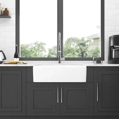 Joanna Vargas 33 Inch White Kitchen Sink - Ceramic Apron Front Single Bowl Basin, , Heat , Scratch Stain Easy To M In Silver
