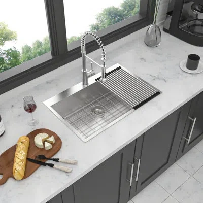 Joanna Vargas 33x22 Inch Single Bowl Topmount Kitchen Sink 18 Gauge Stainless Steel Drop In, T-304 Material, 9-inc In Silver
