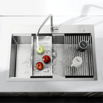 Joanna Vargas 33"x22" Undermount Kitchen Sink In Stainless Steel. Dark Grey, Single Bowl With Accessories, Rapid W In Dark Gray