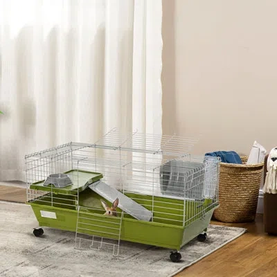 Joanna Vargas 35"l Small Animal Cage, . For Guinea Pig, Ferret, Chinchilla. Equipped With Food Dish, Water Bottle, In Green