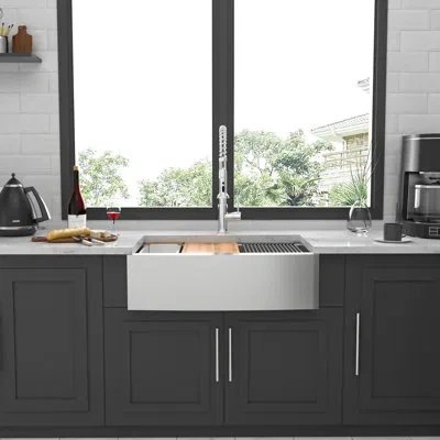 Joanna Vargas 36" Kitchen Sink: 36x22x10 Inch Stainless Steel, And Stylish For Modern Kitchens Sink Workstation: I In White