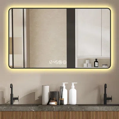 Joanna Vargas 38.23x28.9 Inches Wall Mirror, Black Frame, Rounded Corners, Temperature Indication, Three - Color L