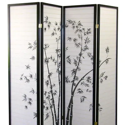Joanna Vargas 4 Room Divider 70" In Height - Pattern Panels, Black Wooden Frame For Privacy Creation Tall Screen W