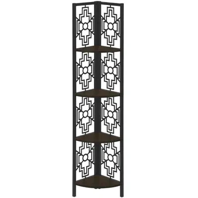 Joanna Vargas 4 Tier Corner For Home Office And Bedroom 62.55"h Bookcase With Brown Wooden Shelves Metal Frame In Black
