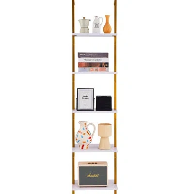 Joanna Vargas 5 Tier Industrial Square Pipe Shelf 15.6x11.8in Wall - Mount Gold White, Versatile Use In Home And O In Brown