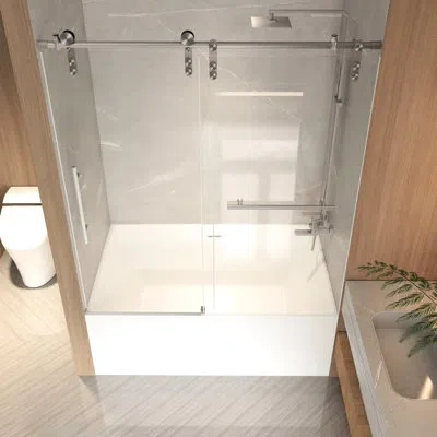 Joanna Vargas 56-60" Wide Sliding Shower Door For Bathroom, 5/16"  8mm  Tempered Glass, Stainless Steel Frame In B In Transparent