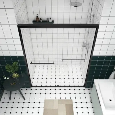 Joanna Vargas 60" Adjustable Width Double Sliding Shower Door With Stainless Steel Handle, Handle As Towel Rail, M