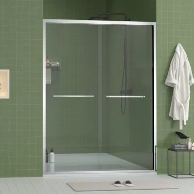 Joanna Vargas 60" Wide And 70" High Aluminum Frame Bypass Bathroom Sliding Door With Double Handle As Towel Rail, 