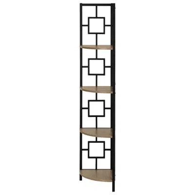Joanna Vargas 62"h 4 Tier Metal Bookcase, Brown Laminate, Black Frame, For Living Room & Office Storage Contempora