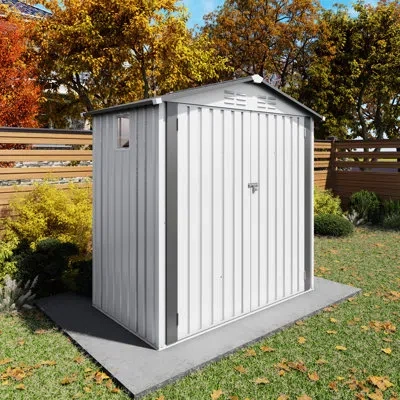 Joanna Vargas 6x3.5ft Metal Tool Shed With Clear Window And Ventilation Holes, Ideal For Courtyard Patio Storage,  In White+gray
