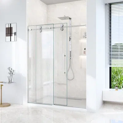Joanna Vargas 72" H Single Sliding Shower Door 56"-60"w, 5/16"  8mm  Clear Tempered Glass, Finish, 304 Stainless S In Silver