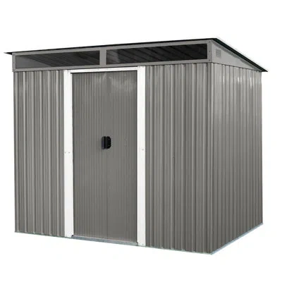 Joanna Vargas 8ft X 6ft Outdoor Metal Storage With Transparent Plate & Lockable Doors - Spacious For Tools, Equipm In Gray