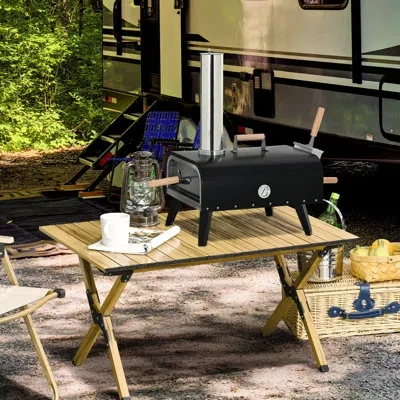 Joanna Vargas Backyard Pizza Oven With 12" Stone And Foldable Legs, Portable For Grilling Grill Cooking In Black