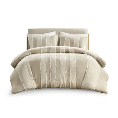 Joanna Vargas Bohemian Cotton Duvet Cover With Alternating Vertical Stripes For Full/queen And White Striped Overl In Brown