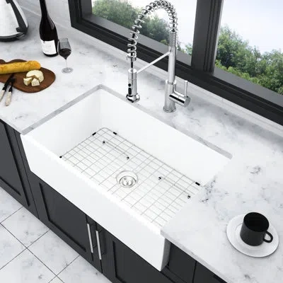 Joanna Vargas Ceramic White Kitchen Sink 36" - , Chip-, Stylish Bowl 36 Inch To Discoloration And Scratches In Silver