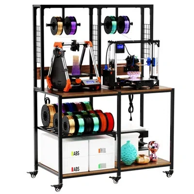 Joanna Vargas Double 3d Printer Stand With Lockable Wheels Heavy - Duty Frame T Type Filament Holder For Home Use  In Black