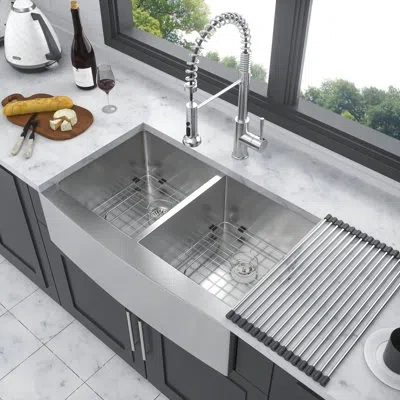 Joanna Vargas Double Bowl Kitchen Sink - 33x21x10 Inch Stainless Steel, Enhances Appeal Steel Apron 33"x21"x10", W In Silver