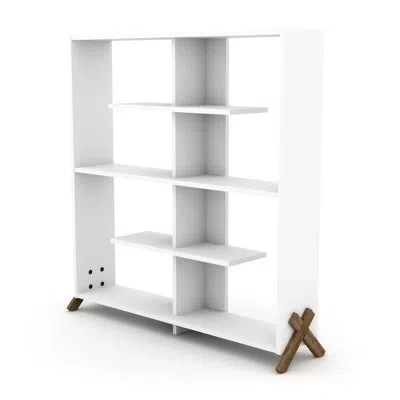 Joanna Vargas Furnish Home Store Industrial Bookcase For Office - 6 Shelves, Walnut/white, Solid Wood Frame, Large