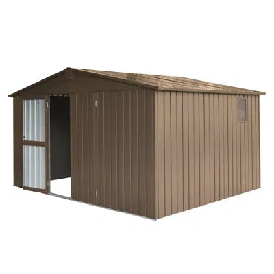 Joanna Vargas Galvanized Steel Frame Shed For Outdoor Use, 11'x 9', Windows, Lockable Door, 630cu.ft., Brown Backy