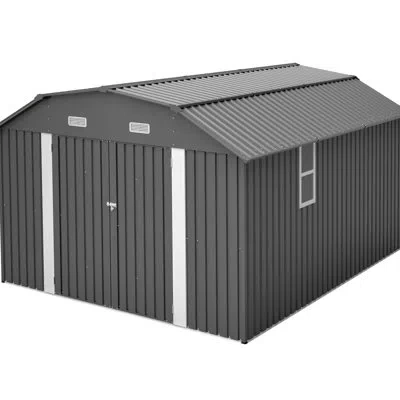 Joanna Vargas Gray 10x12 Ft Outdoor Tool Shed, Rust- Metal, All-weather Protection, Spacious Interior, Secure Door